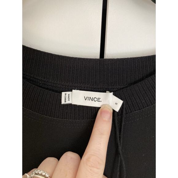 Vince Womens Small Black Ribbed Crew Neck Inverted Pleat Crepe Pullover Sweater - Picture 3 of 9